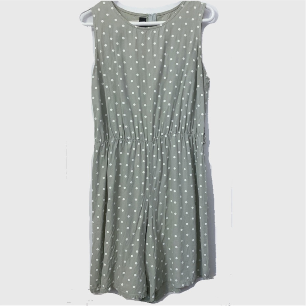 Vintage light green polka dot romper